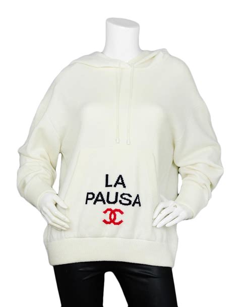 Chanel White 2019 Cruise Cashmere La Pausa Hooded Sweater 